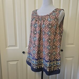 Croft & Barrow Geometric Print Sleeveless Blouse - Red and Blue SZ L